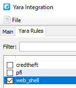 Figure 8: Yara Rules tab of Yara Integration dialog